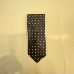 Men's Navy Silk Tie with Blue/White Square Pattern